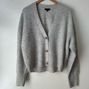 J. Crew Ribbed Knit V-neck Alpaca Wool Blend Cropped Cardigan Sweater Size XL